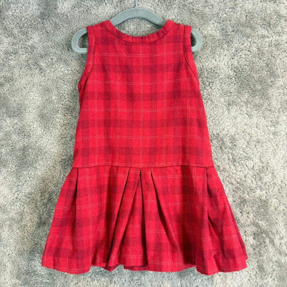 Jacadi Wool Blend Red Plaid Pleated Dress Jumper 4 4T Holiday Uniform Christmas